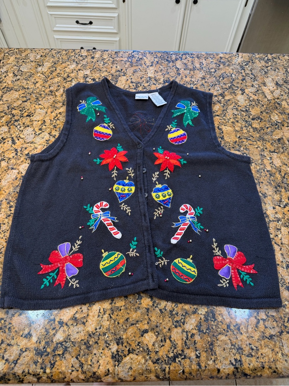 Embellished Holiday Vest with Festive Christmas Ornaments